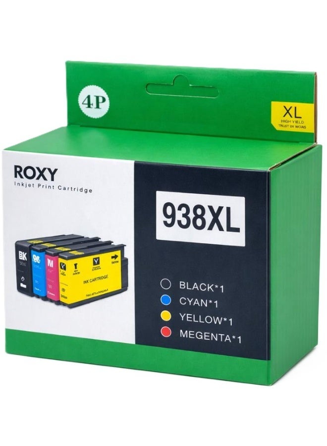 ROXY 938XL Ink Cartridges Compatible for HP 938 XL 938xl Ink Cartridge for HP 938 OJ9110b 9120 9130 9720 9730 9110B 9120 9130 9720 9730 Printers Combo Pack (BK/C/M/Y) - Image 1